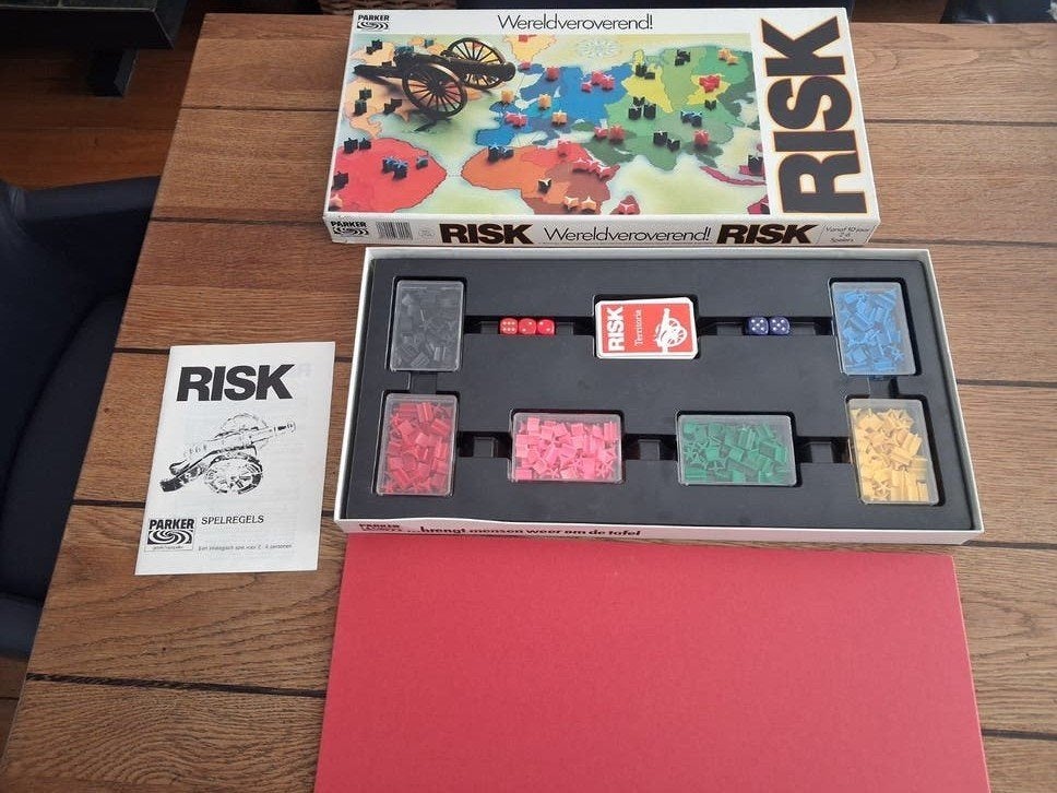 Risk Wereldveroverend! Bordspel vintage wit, Hobby en Vrije tijd, Gezelschapsspellen | Bordspellen, Vijf spelers of meer, Ophalen of Verzenden