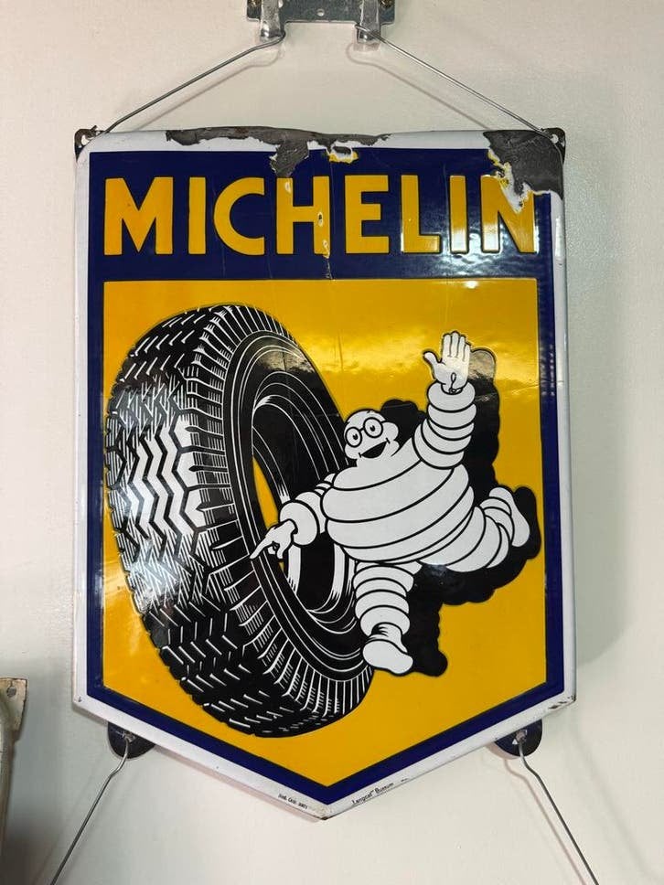 Vintage Michelin Emaille Reclamebord - Bibendum, Antiek en Kunst, Ophalen