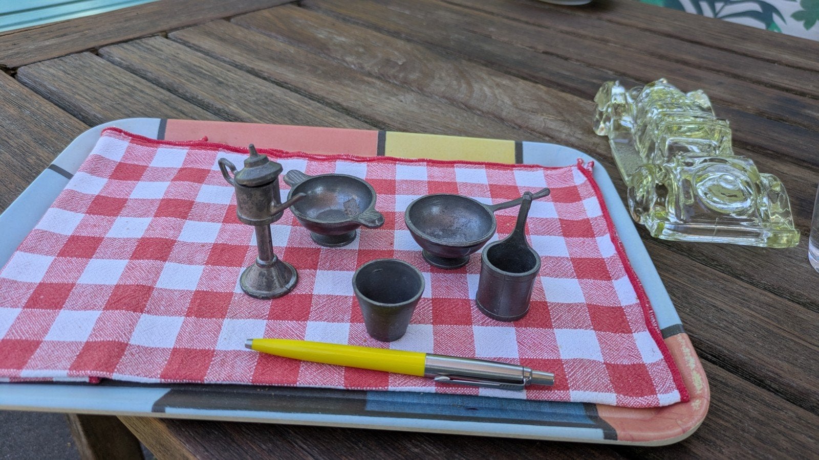 tinnen Miniatuur kookgerei set - Vintage decoratie, Ophalen of Verzenden