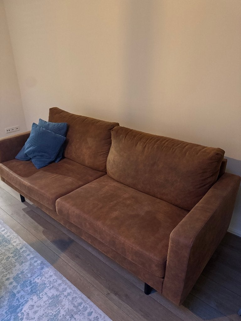 Mooie cognac 3-zits bank | 212 cm | Zeer nette staat, Ophalen, Overige materialen, Driepersoons, 75 tot 100 cm