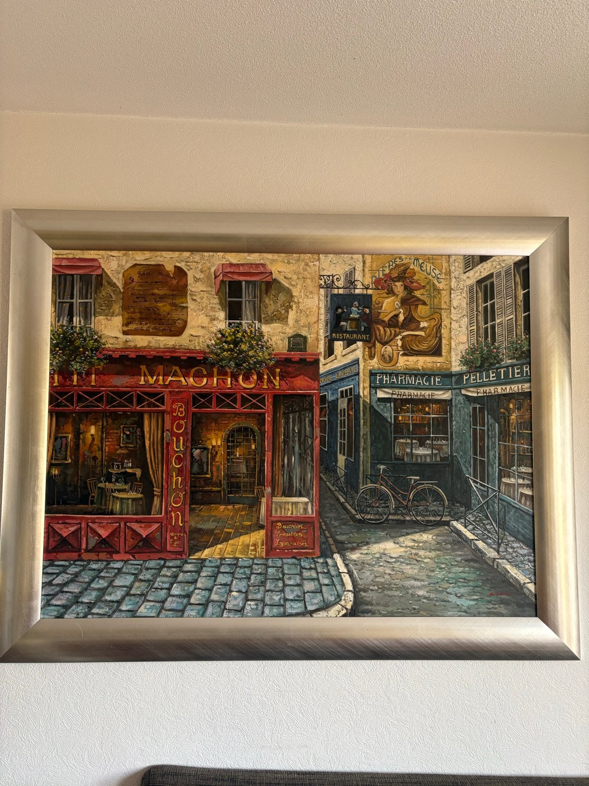 Schilderij: Levendig Stadsgezicht met Franse Charme, Ophalen, Doek, Realistisch, Handgeschilderd