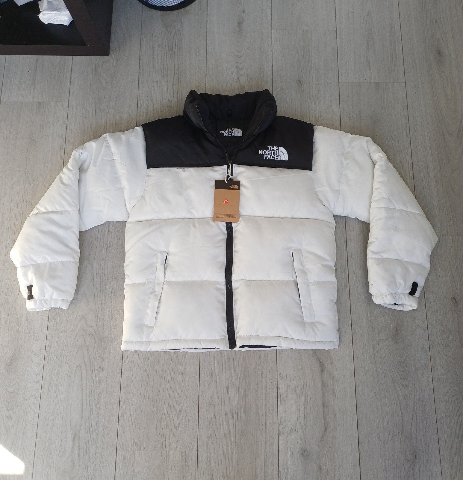 The North Face Nuptse 700 donsjack wit/zwart, Verzenden, Wit, Nieuw, The North Face