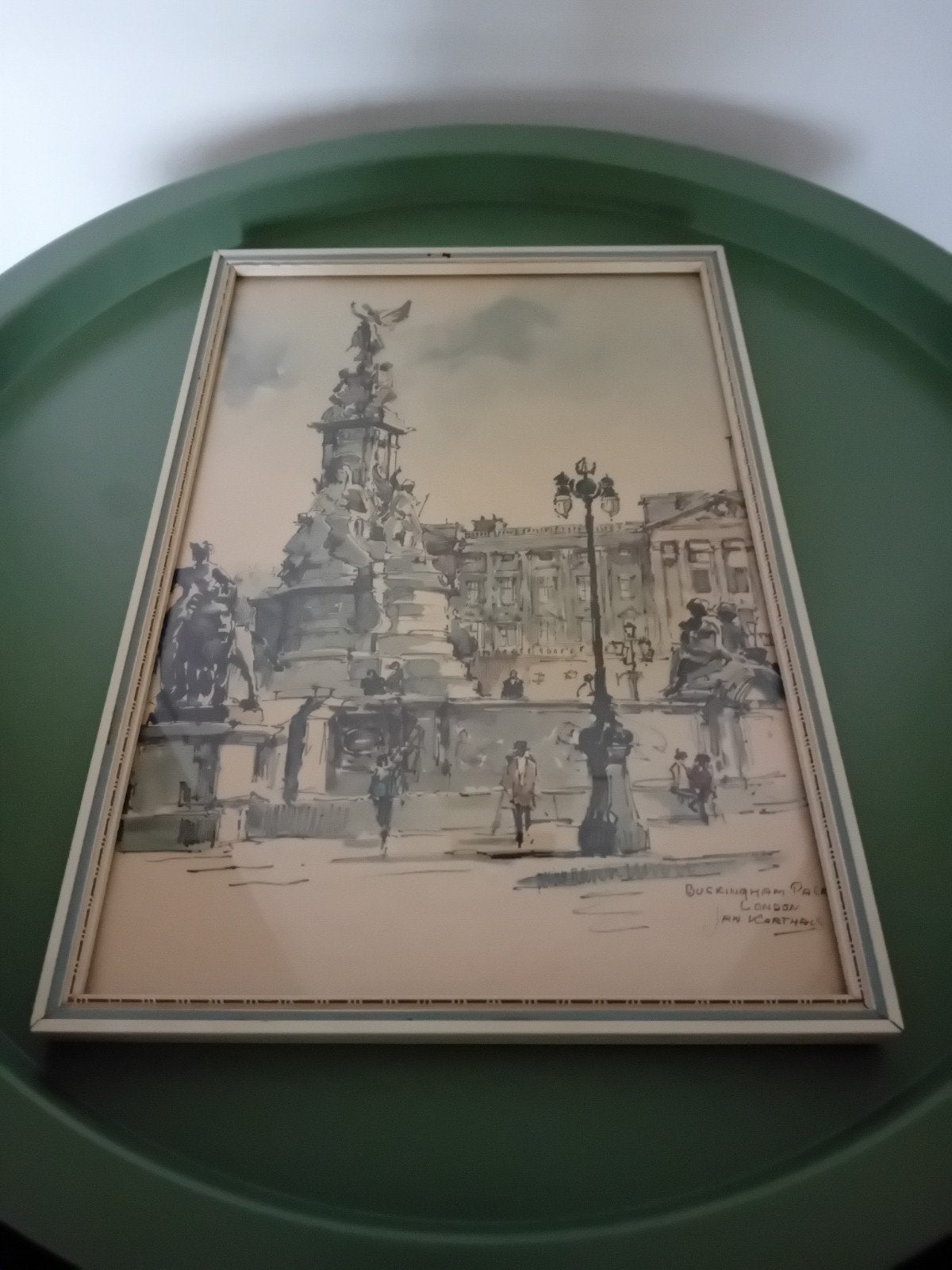 Schilderij Buckingham Palace, Jan Karthals, 22x32 cm, Ophalen, Realistisch, Ingelijst, Aquarel