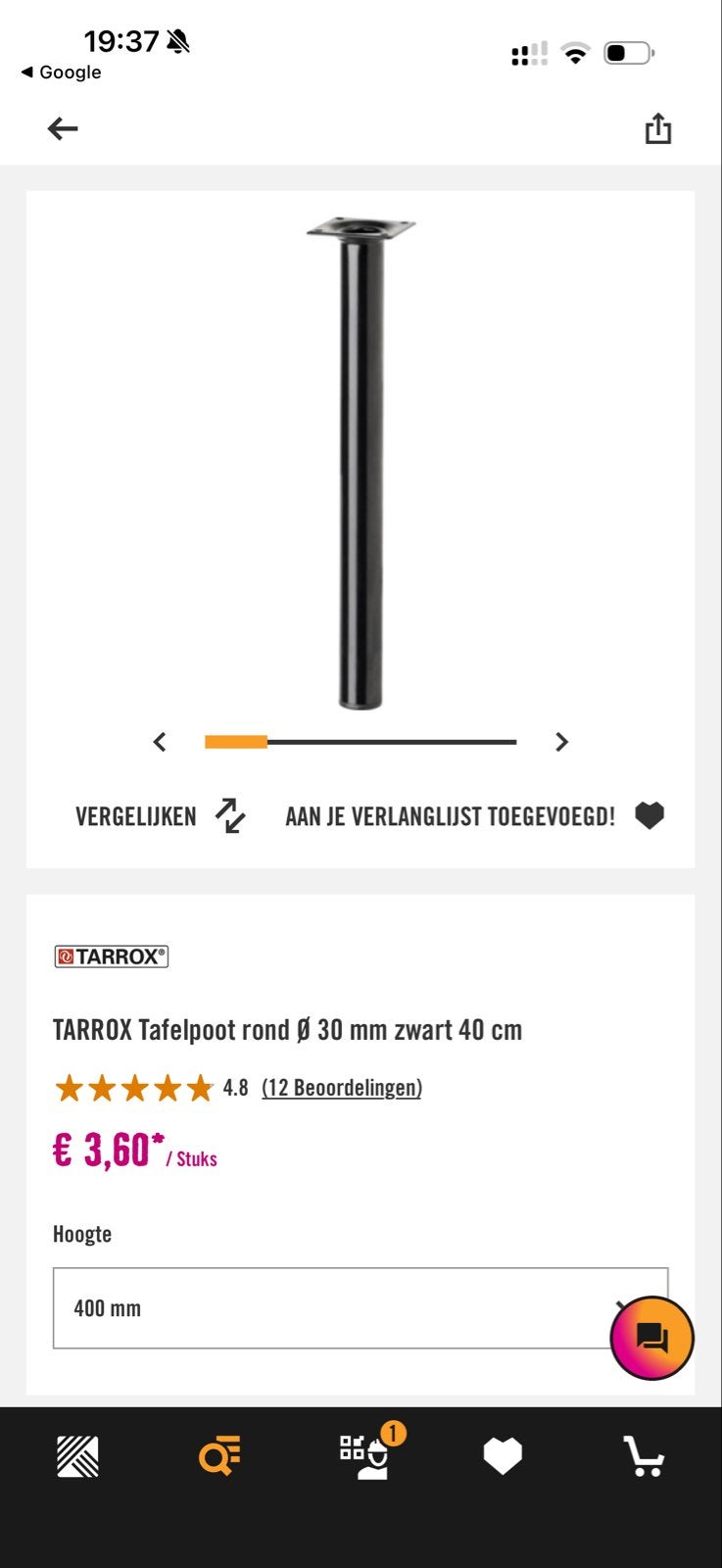 Tarox tafelpoten 6 stuks nieuw - rond Ø 30 mm zwart 40 cm, Ophalen, Tafelpoot, Nieuw, Minder dan 50 cm