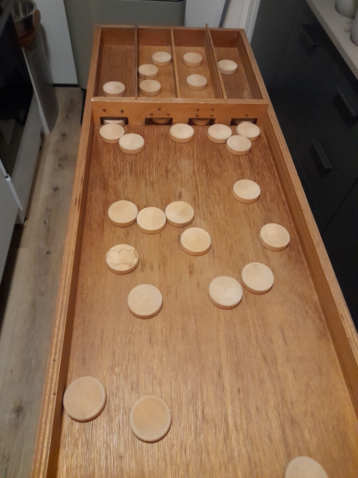 Grote sjoelbak, Ophalen, Gebruikt