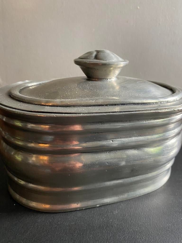 Tinnen pewter serveer bowl met deksel, Antiek en Kunst, Ophalen of Verzenden