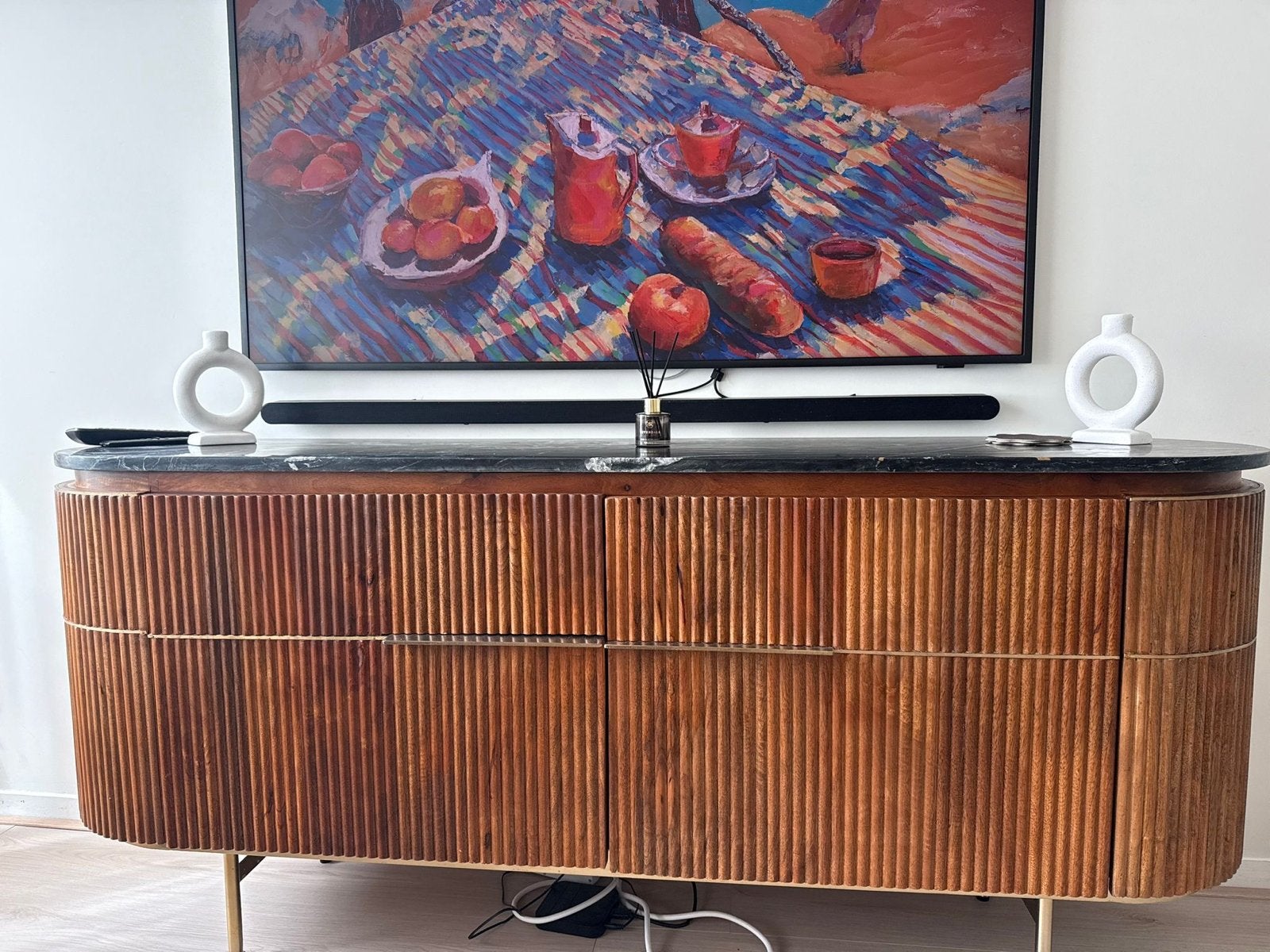 Goossens Stijlvolle dressoir en salontafel met marmeren blad, 50 – 75, 50 tot 100 cm, 150 tot 200 cm, Rond