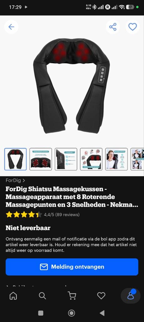 ForDig Shiatsu Massagekussen - Nek- en Rugmassageapparaat, Ophalen, Zo goed als nieuw, Massagestoel of Kussen