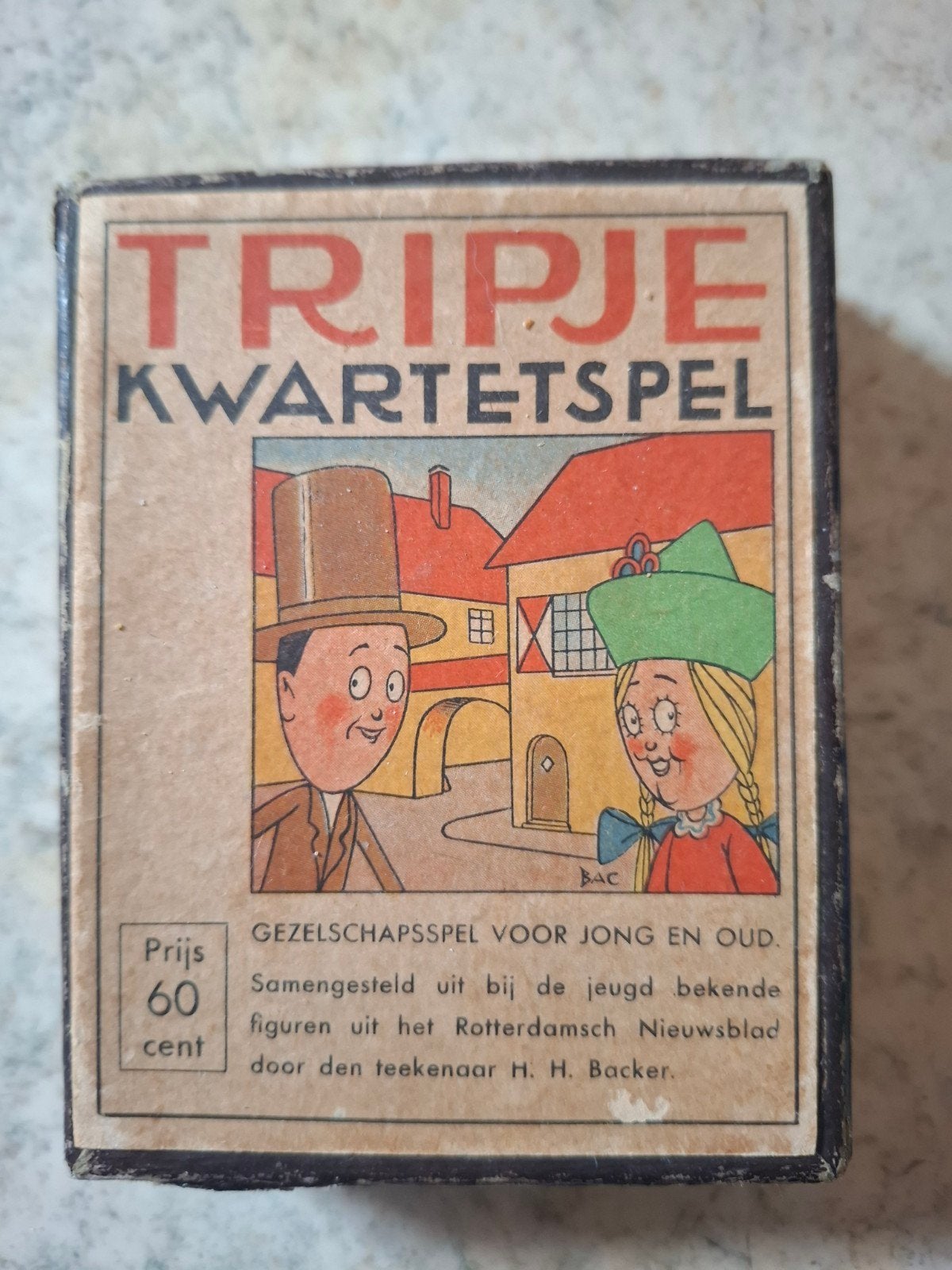 Vintage Tripje Kwartetspel - Gezelschapsspel H.H. Backer, Drie of vier spelers, Ophalen of Verzenden, Gebruikt, H. H. Backer