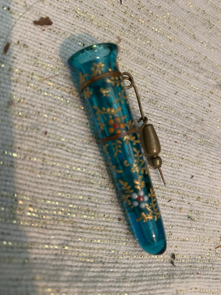 Antieke Moser Glazen Bloemhouder met Gouden Uberfang, Antiek en Kunst, Antiek | Glas en Kristal, Ophalen of Verzenden