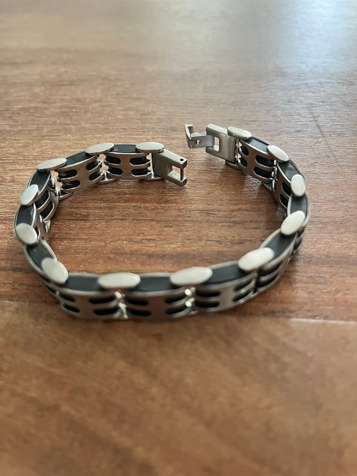 Heren RVS Armband met Zwarte Inlays, Ophalen of Verzenden, Zo goed als nieuw, Zilver, Staal