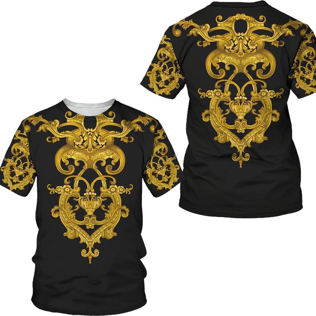 Heren barok t-shirt 4 luxe gouden shirt zwart klassiek, Kleding | Heren, T-shirts, Verzenden, Nieuw, Overige maten, Zwart