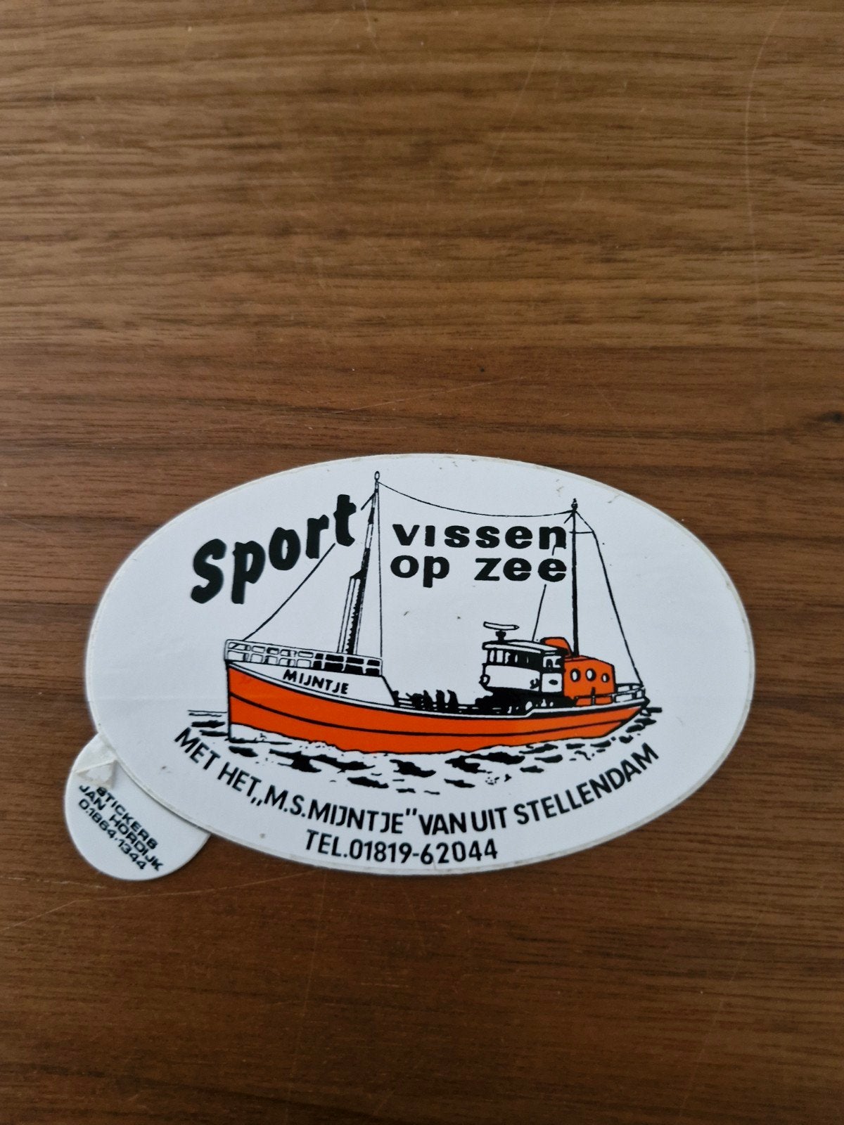 12040 Vintage Sticker Sport Vissen op Zee MS Mijntje Stellen, Ophalen of Verzenden, Gebruikt, Overige typen