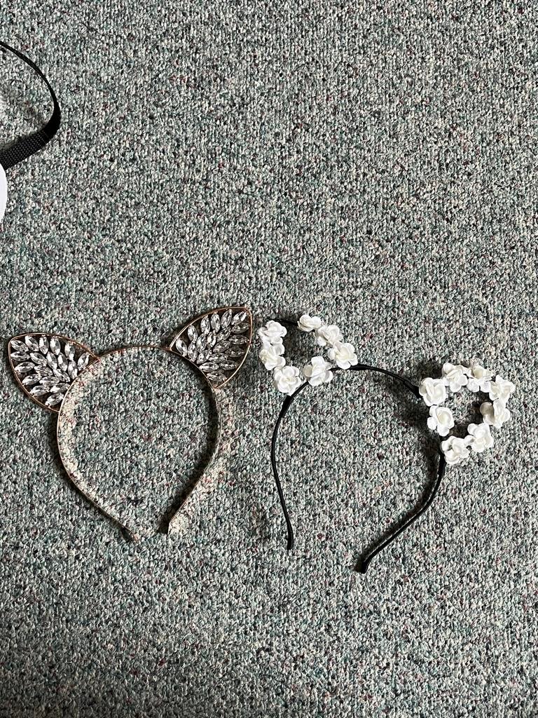 Haarbanden set: Kattenoren met strass & bloemen, Ophalen of Verzenden, Zo goed als nieuw