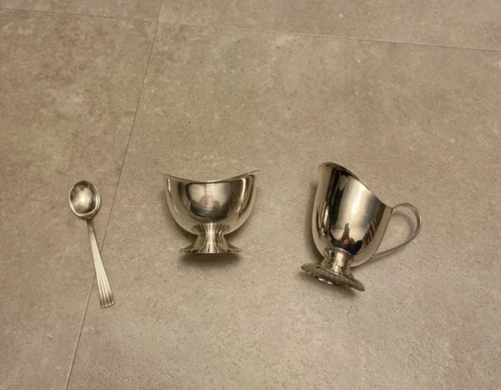 Douwe Egberts Roomstel - Suikerpot, Melkkan en Lepeltje, Overige materialen, Gebruikt, Overige typen, Ophalen of Verzenden