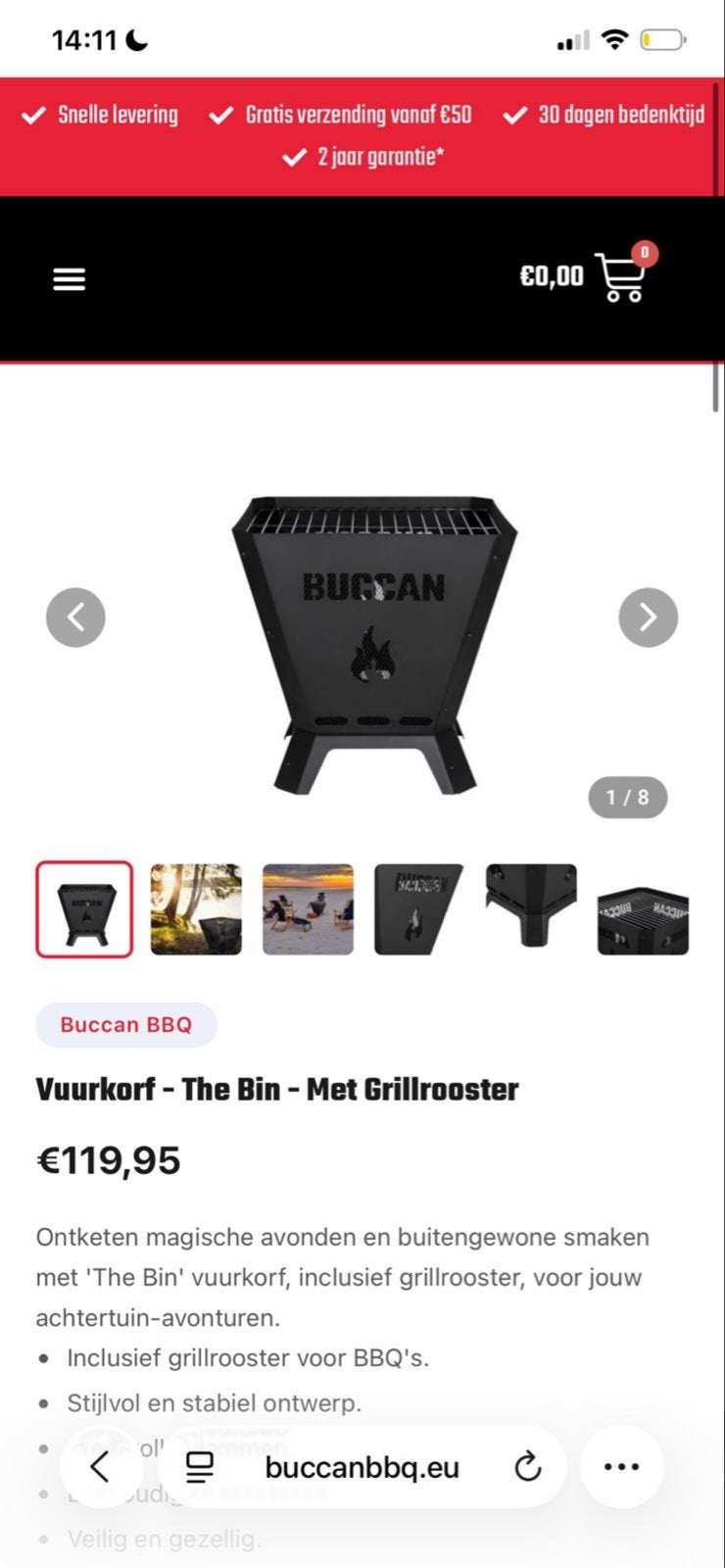 Buccan Vuurkorf 'The Bin' met Grillrooster, Ophalen of Verzenden, Nieuw