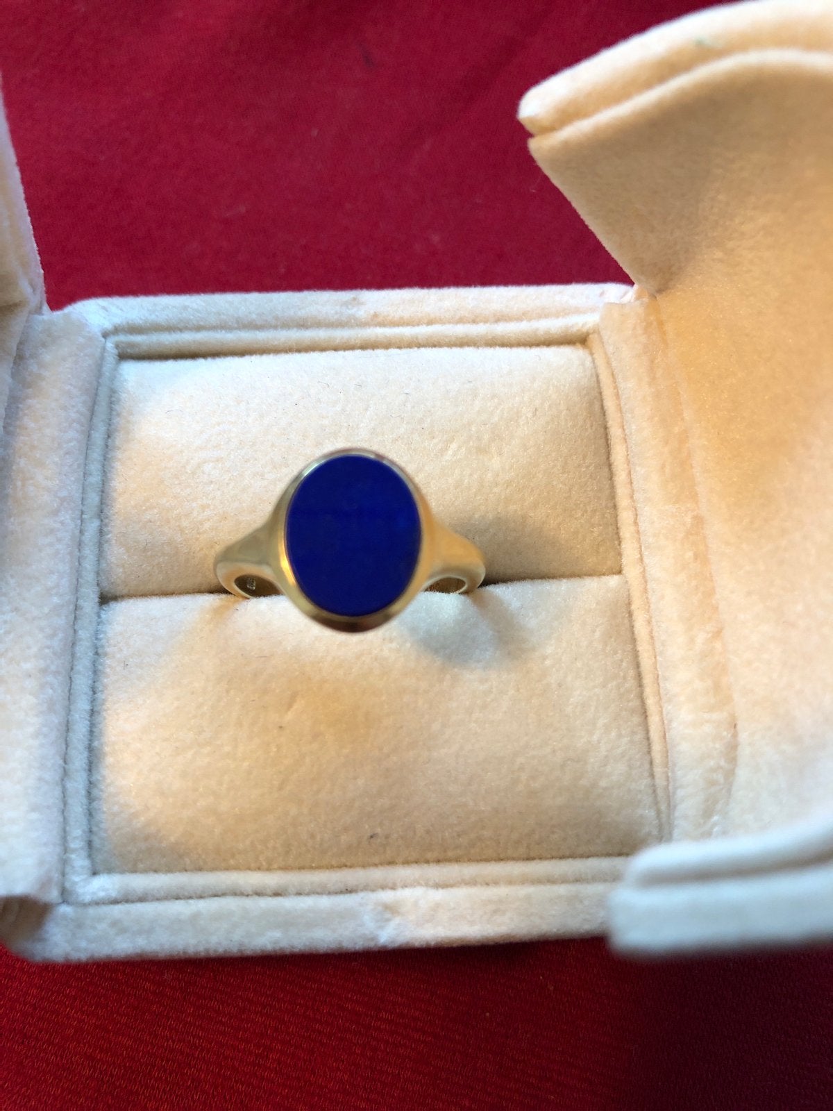 Prachtige gouden zegelring met lapis lazuli steen, Blauw, Ophalen of Verzenden, Zo goed als nieuw, 17 tot 18