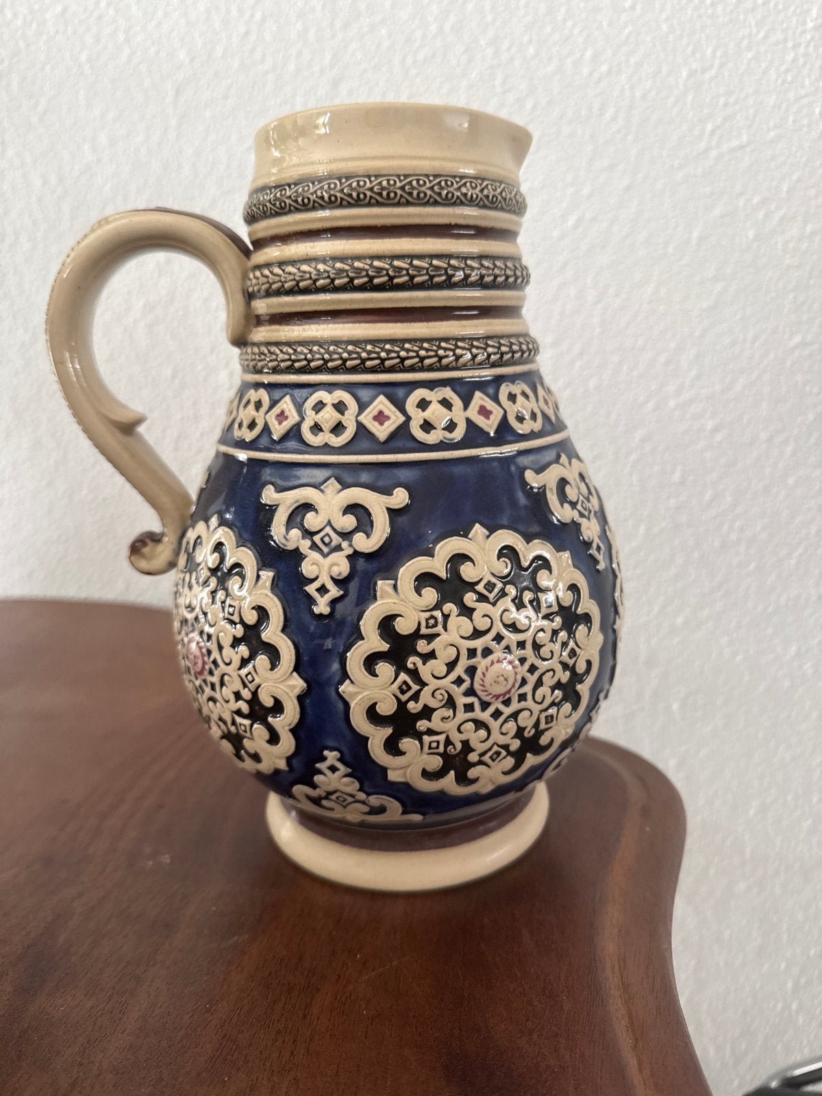 Vintage Westerwald Bierpul / Kruik - Blauw en Crème, Antiek en Kunst, Ophalen of Verzenden