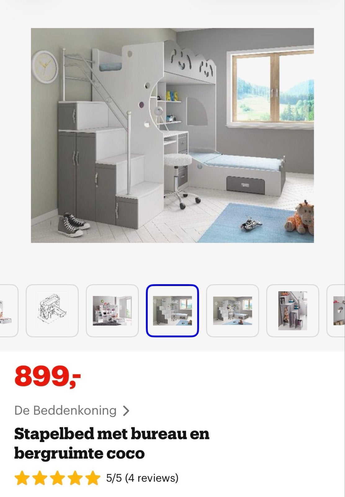Stapelbed met bureau en opbergruimte - Coco, Ophalen, Gebruikt, 90 cm, Eenpersoons