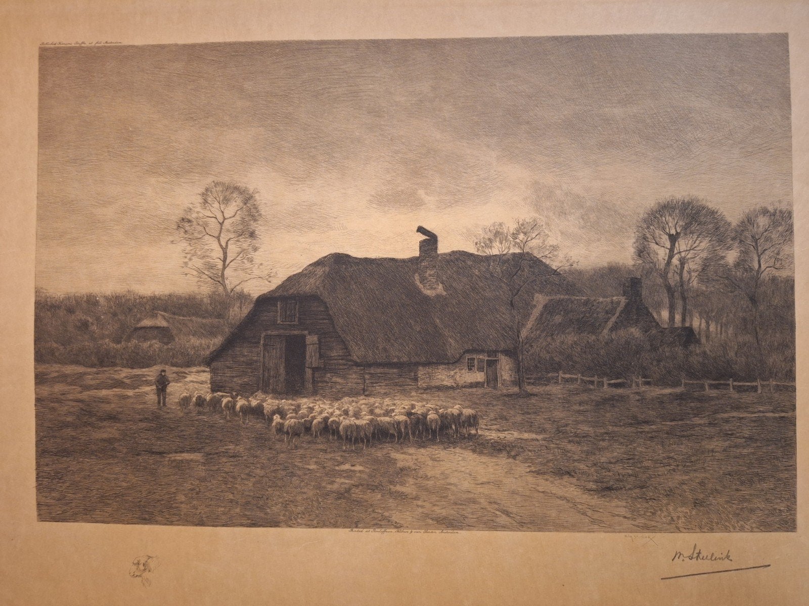 Ets van schapen op de heide door M. Steelink, Antiek en Kunst, Ophalen of Verzenden