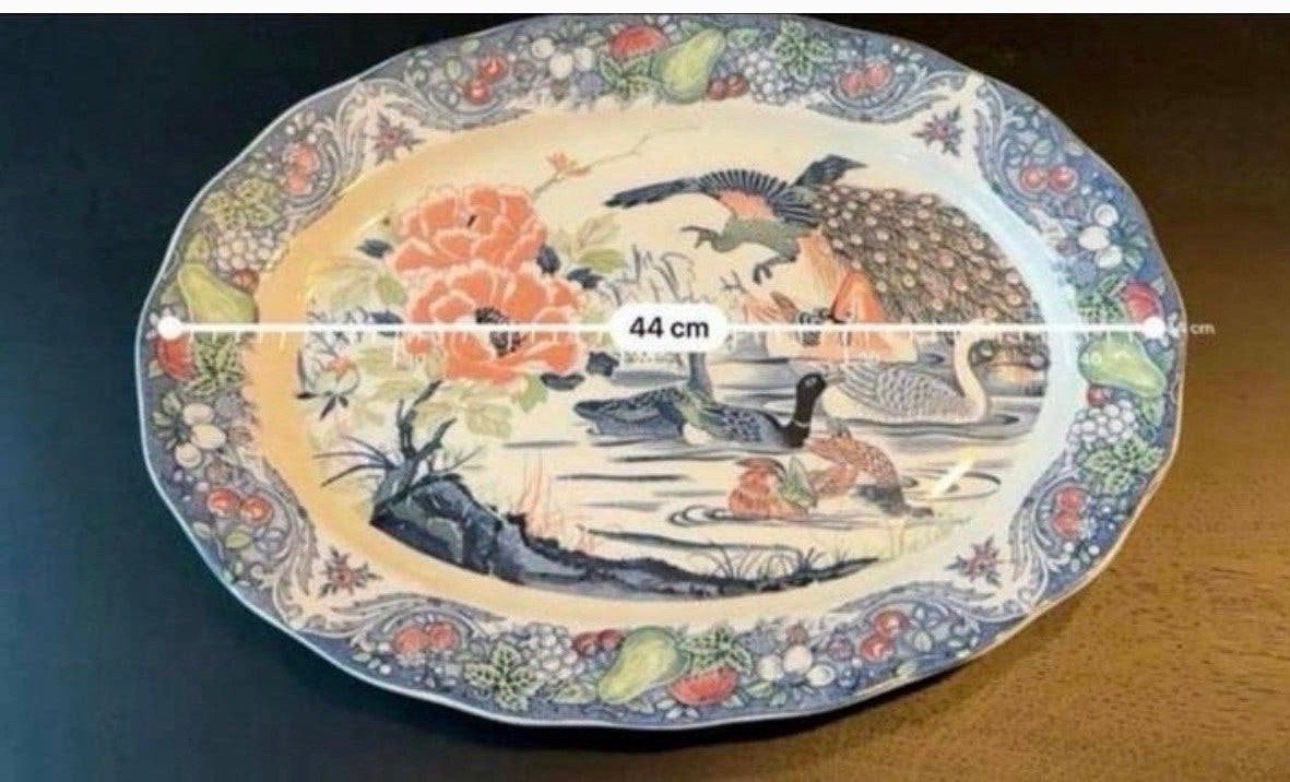 Prachtig Chinees Aardewerken Bord - Pauw, Eenden & Bloemen, Antiek en Kunst, Ophalen of Verzenden