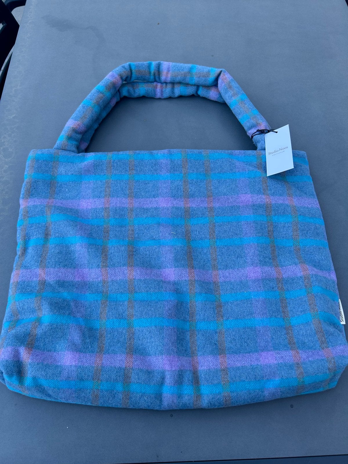 Studio Noos Mombag Wolblend Ruitmotief Sky Blue, Ophalen of Verzenden, Nieuw, Blauw, Shopper