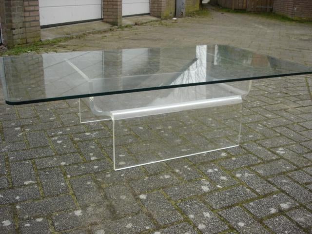 Vintage salontafel jaren 70 plexiglas/ glazen blad, Huis en Inrichting, Ophalen, Gebruikt