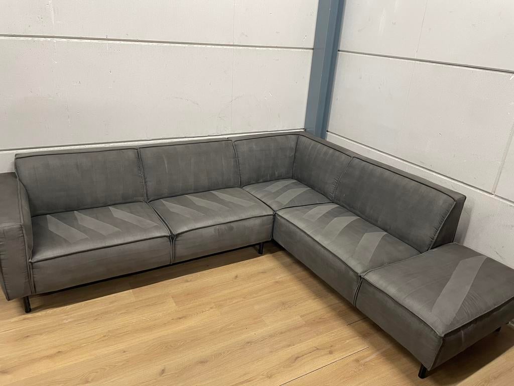 Mooie luxe suede atraciet grijze hoekbank - GEREINIGD!!!