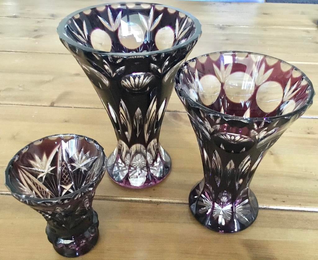 ANTIEKE BAMBERG NACHTMANN HANDGEBLAZEN KRISTAL VAASJES, Antiek en Kunst, Ophalen of Verzenden