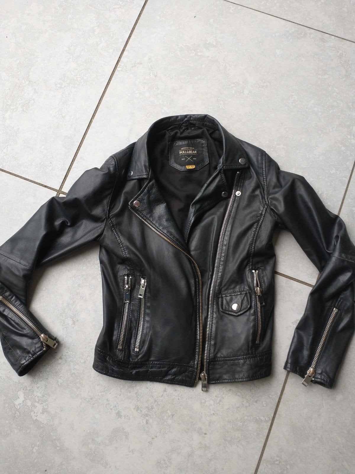 Pull&Bear Zwart Leren Bikerjack Maat S, Pull&Bear, Zwart, Ophalen of Verzenden, Maat 36 (S)