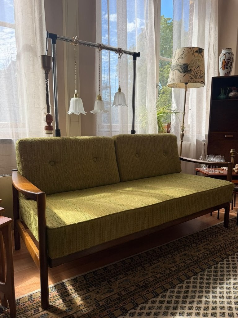Elegant Duits mid-century daybed / slaapbank teak, 1960/70, Ophalen, Hout, Tweepersoons, Zo goed als nieuw