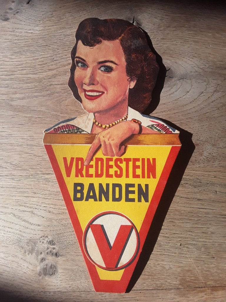 VREDESTEIN reclame standaard jaren 50, Verzamelen, Ophalen of Verzenden, Zo goed als nieuw, Reclamebord