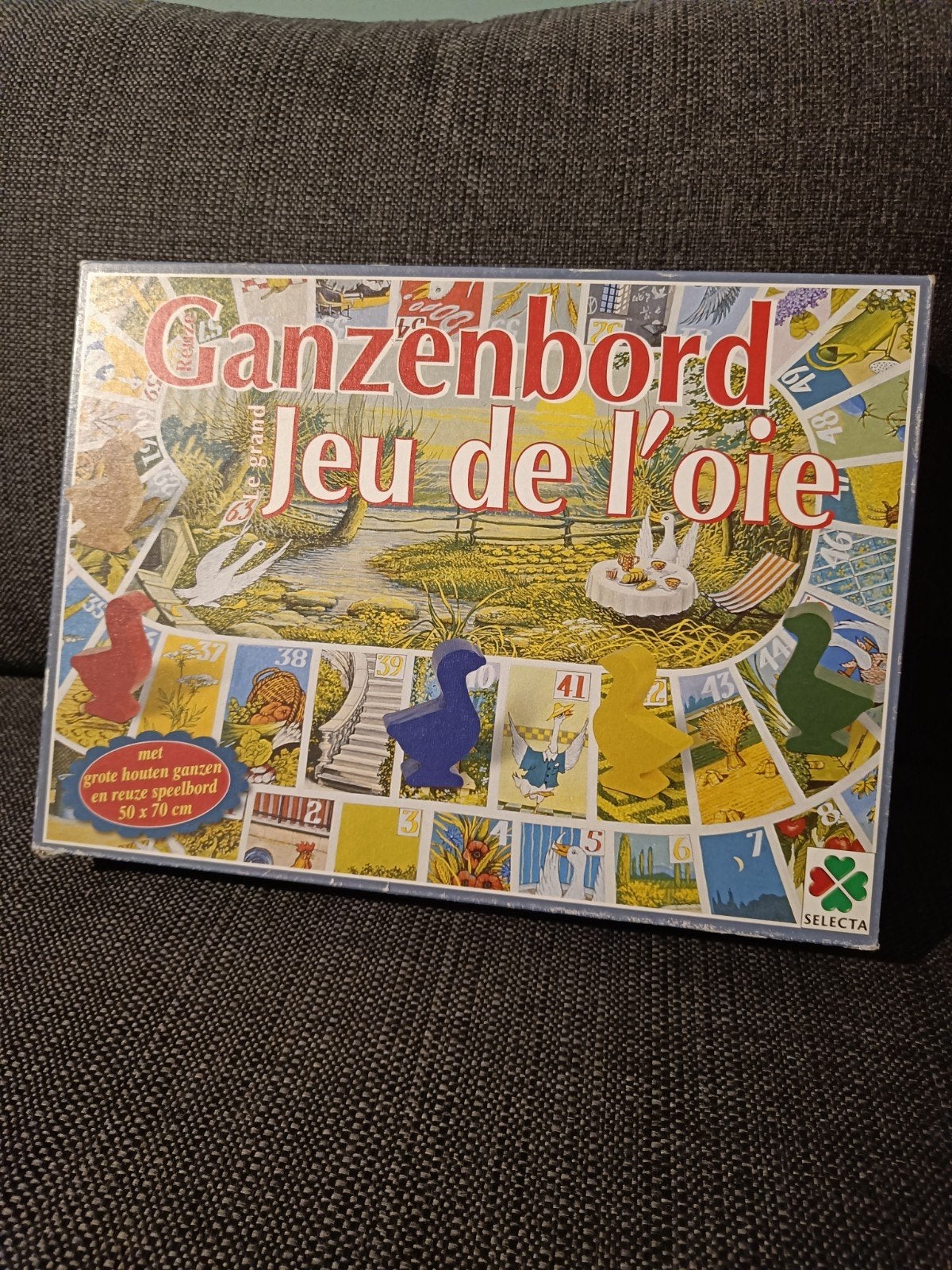 XL Ganzenbord met grote houten ganzen - Selecta, Drie of vier spelers, Ophalen of Verzenden, Gebruikt, Selecta