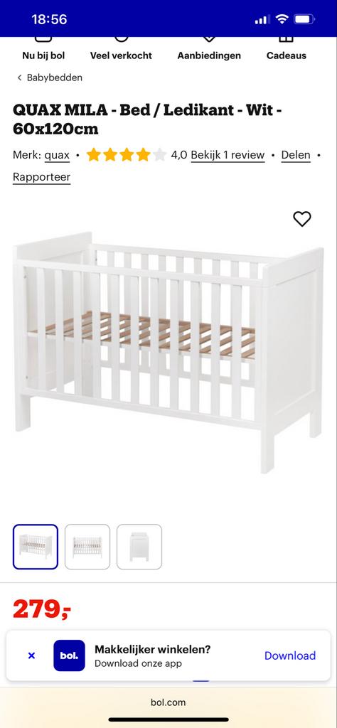QUAX MILA - Bed / Ledikant - Wit - 60x120cm, Ophalen of Verzenden, Zo goed als nieuw, Ledikant