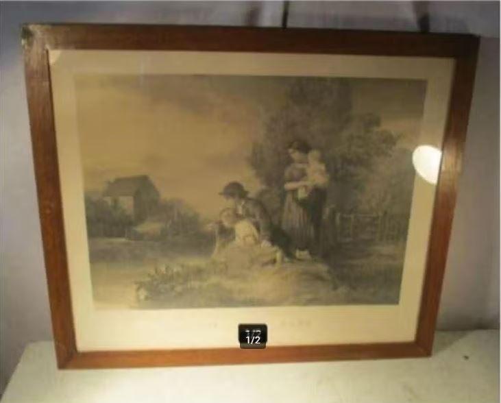 Mooi Oude Gravure 'Hoffnung - Hope - Hoop' - 66x56, Ophalen of Verzenden, Gravure