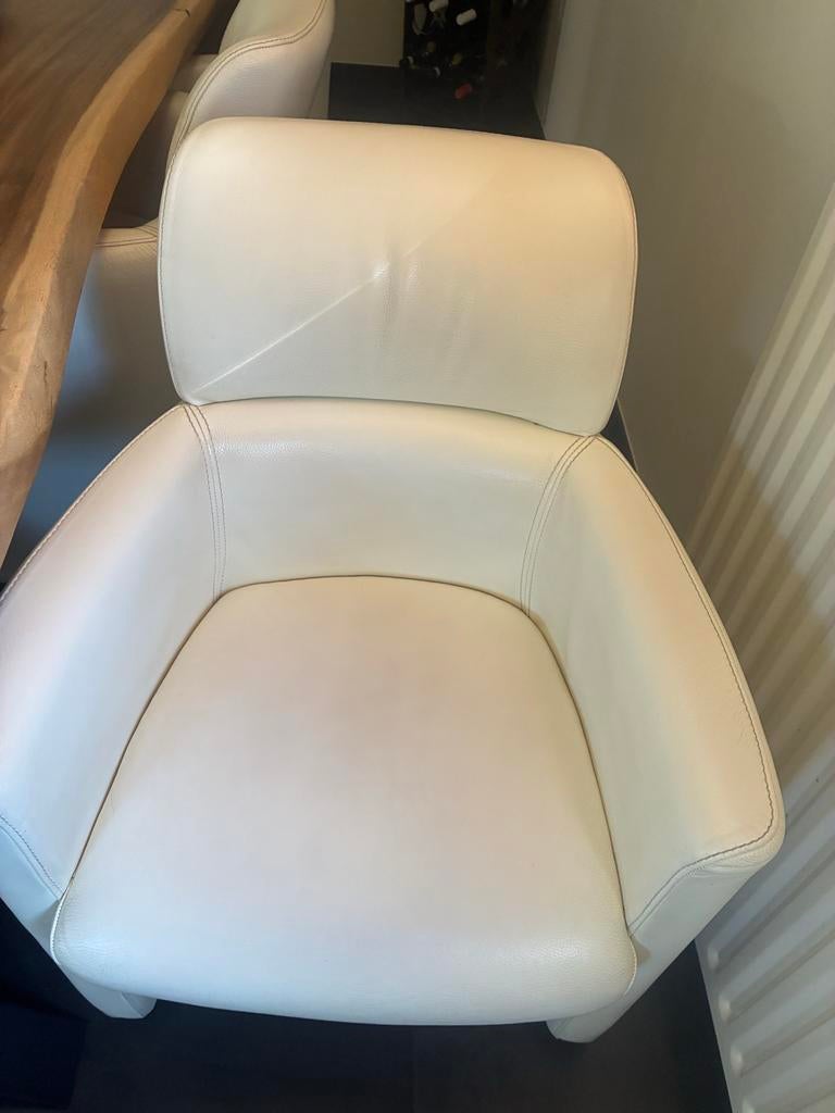 Comfortabele witte leren eetkamerstoel, Huis en Inrichting, Fauteuils, Zo goed als nieuw, Leer, Ophalen