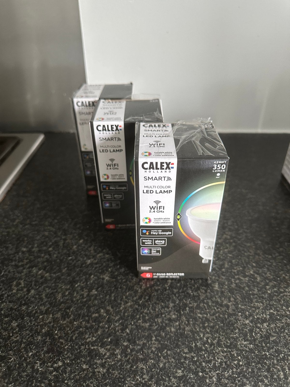 3 x Nieuwe Calex Smart Multicolor LED Lamp GU10 - WiFi, 30 tot 60 watt, Led-lamp, Meerkleurig, GU10
