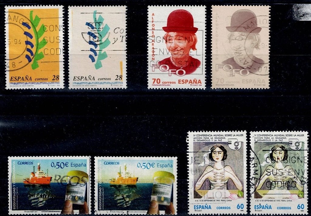 245 Spanje kaartje met  Misdruk en kleurverschil, Verzenden, Gestempeld