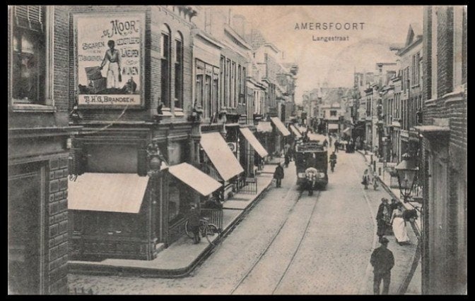 Amersfoort Langestraat+ paardentram 1907 klein rond stempel, Verzenden, Voor 1920, Gelopen, Utrecht
