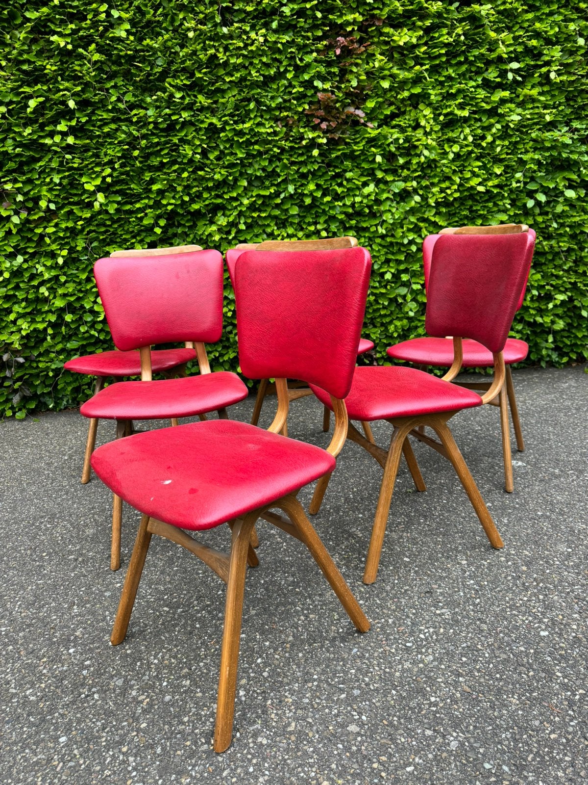 6 eetkamerstoelen jaren 60 skai scandinavisch SETPRIJS, Ophalen, Gebruikt, Leer, Vijf, Zes of meer stoelen