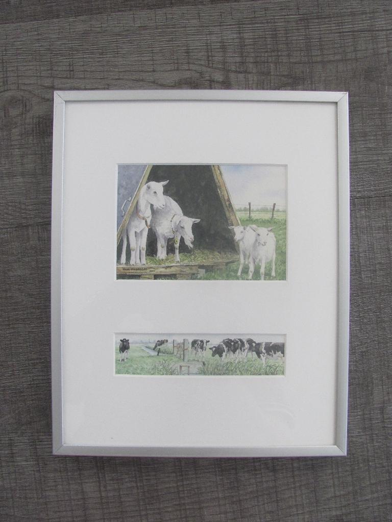 Wiebe van der Zee - 2003 - geiten en koeien, Minder dan 50 cm, Oorspronkelijke maker, Ophalen of Verzenden, Minder dan 50 cm