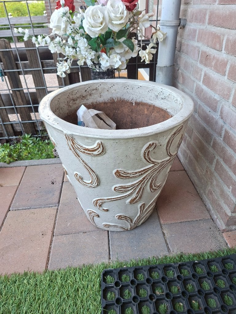 geglazuurde stenen pot, Tuin en Terras, Ophalen, Steen, Minder dan 60 cm, Rond