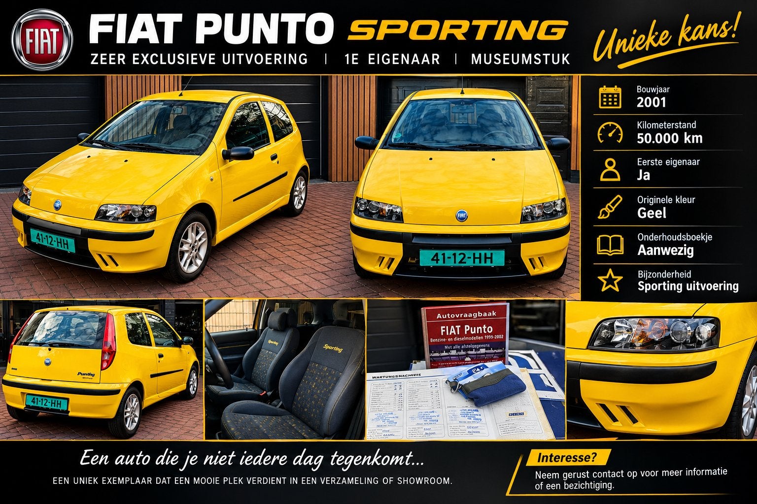 Zeer exclusieve fiat punto sporting met 50.000 km, Geel, Bedrijf, Handgeschakeld, Te koop
