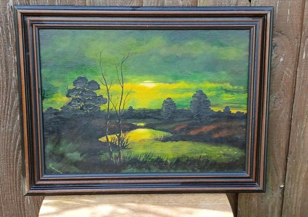 Schilderij Franssen - Landschap met zonsondergang, Antiek en Kunst, Kunst | Schilderijen | Klassiek, Ophalen of Verzenden