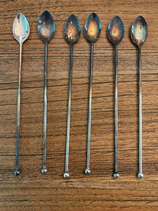 6 verzilverde Albert Heijn sorbetlepels met gladde steel, Antiek en Kunst, Antiek | Bestek, Verzenden