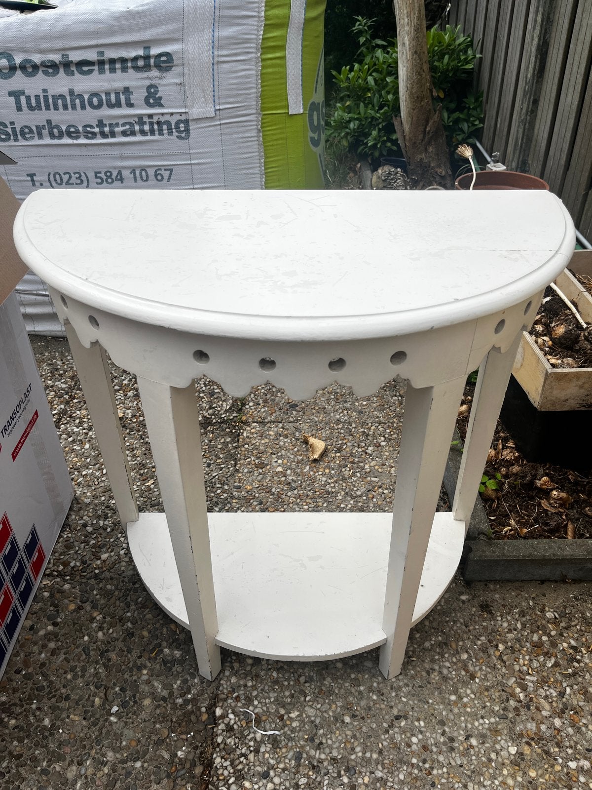 Witte halfronde sidetable / wandtafel, 76x38x77 cm, Ophalen, Gebruikt, 75 cm of meer, Overige vormen