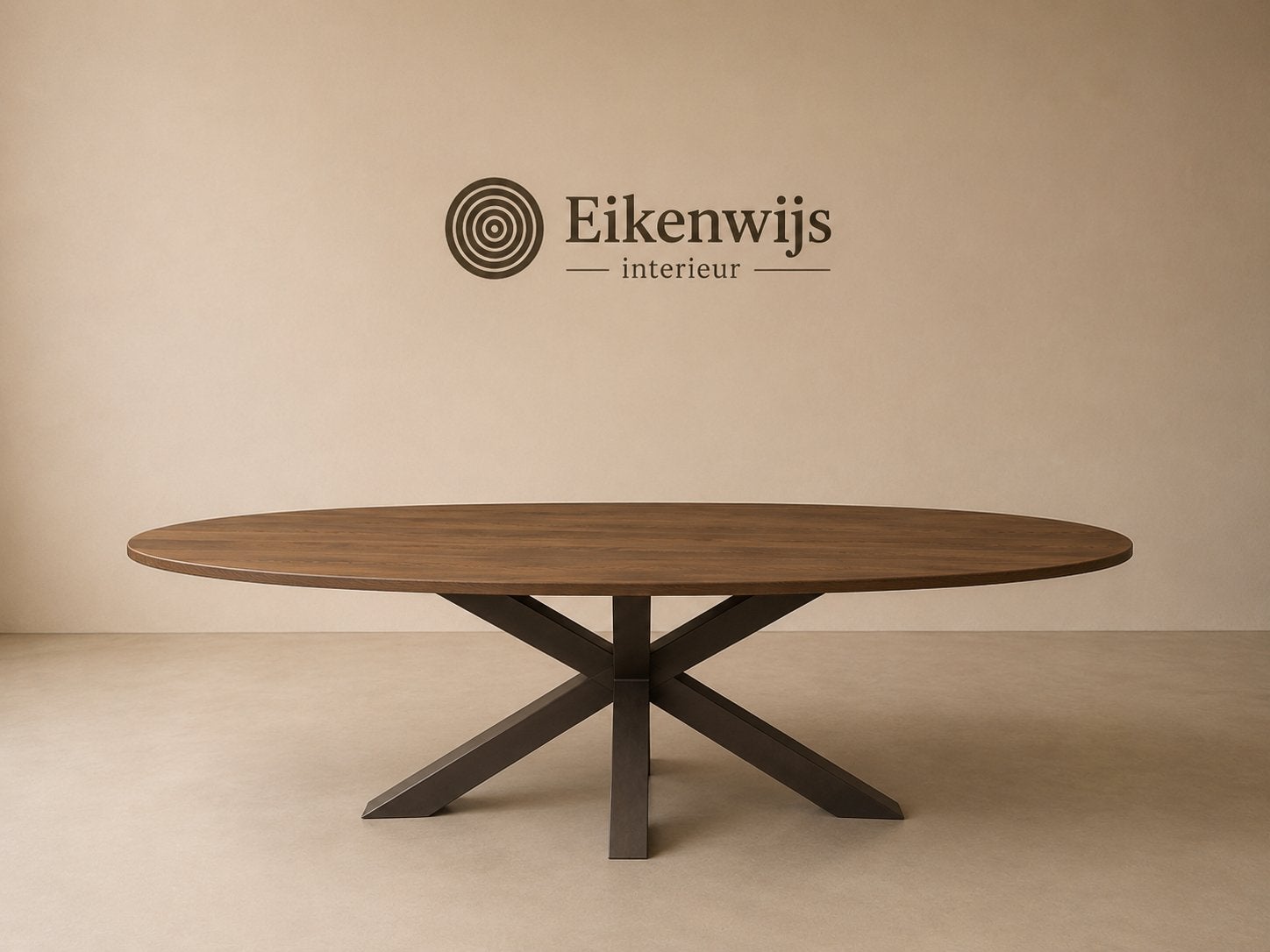 Massief eiken ovale eettafel - 220cm, Huis en Inrichting, Ophalen, 100 tot 150 cm, Eikenhout, Ovaal