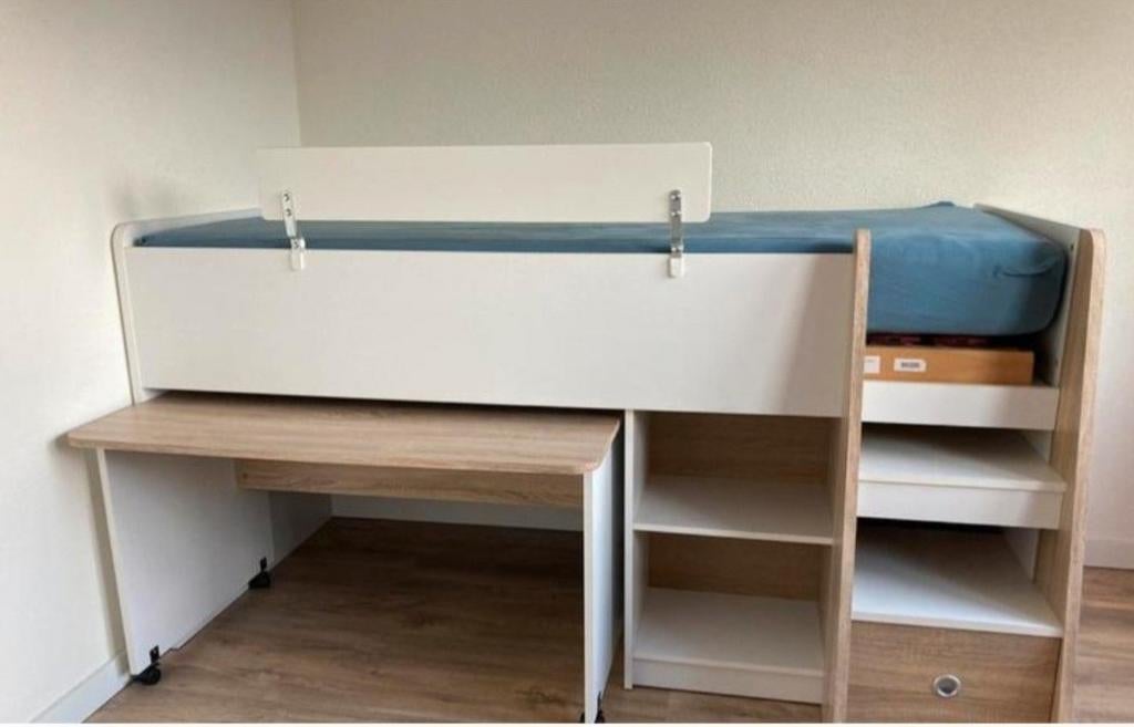 Halfhoogslaper met opbergruimte, Gebruikt, 90 cm, Eenpersoons, Minder dan 160 cm