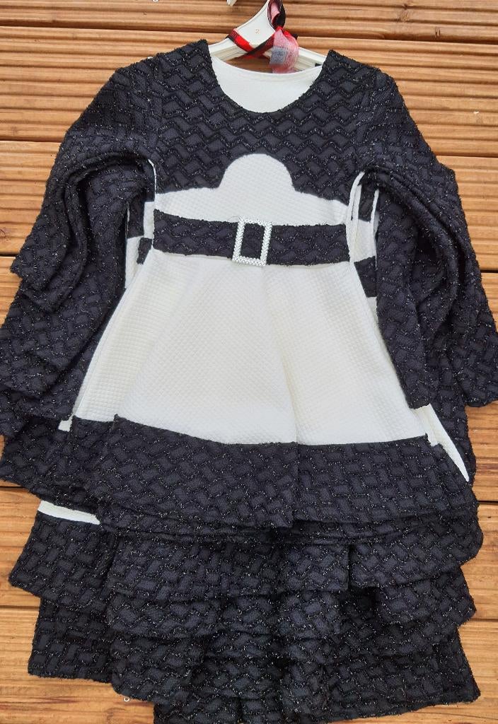 Jurk met bolero glitter met riem - zwart/wit mt 134/140., Kinderen en Baby's, Kinderkleding | Maat 140, Meisje, Nieuw, Ophalen of Verzenden