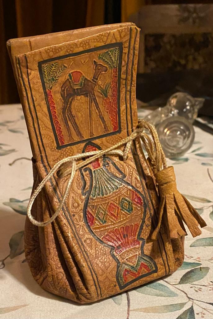 Egyptisch handgemaakte leren buidel met trekkoord, Ophalen of Verzenden